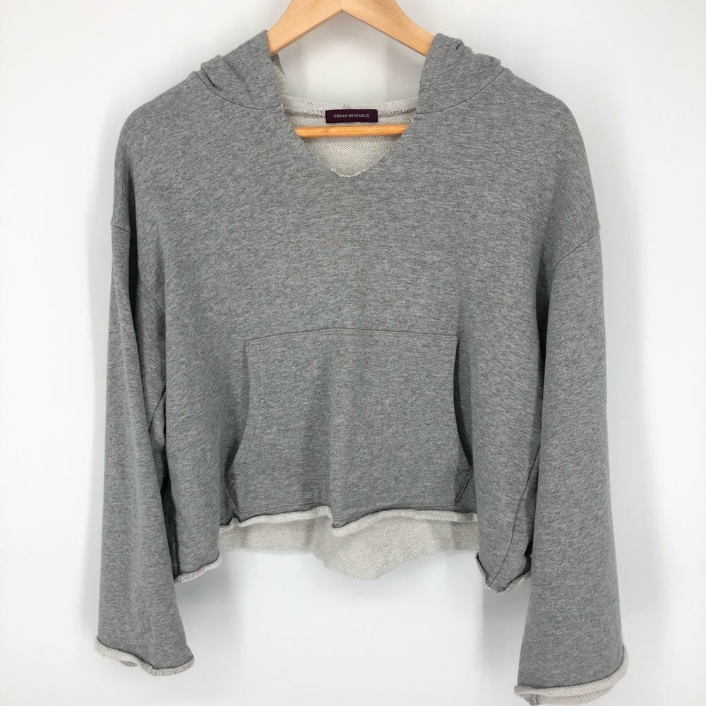 Urban Researched Cropped Hoodie Womens One Size Gray‎ Heather Slouchy Boxy Cozy
